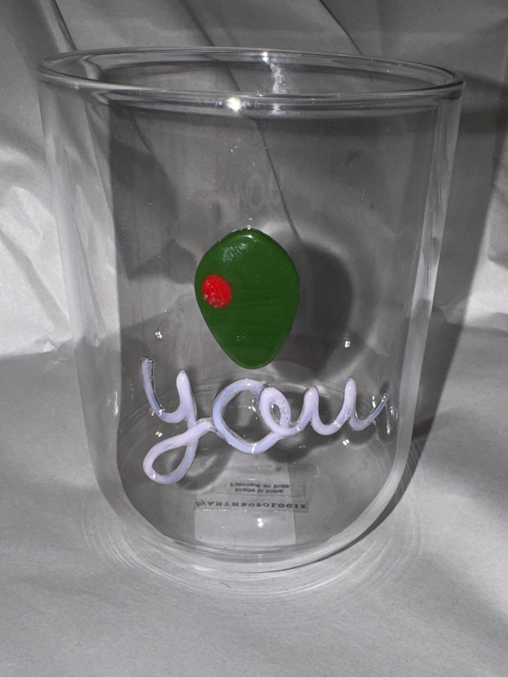 NEW Anthropologie The Love Notes Icon Juice Glass, Olive You